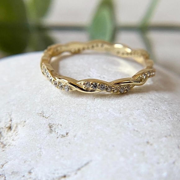 Dainty 14k Gold Plated Eternity Ring 925 Sterling Silver CZ Infinity Band Ring - Picture 4 of 5